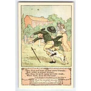 Artist Signed R.C. Randolph Caldecott Postcard Puppy Bites Man Elegy Mad Dog